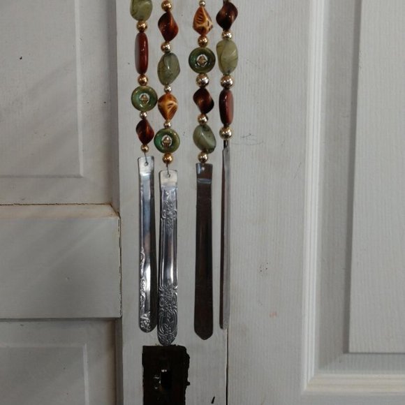 Green/Brown/Gold Handmade Upcycled Recycled Silverware Windchime - Picture 4 of 8